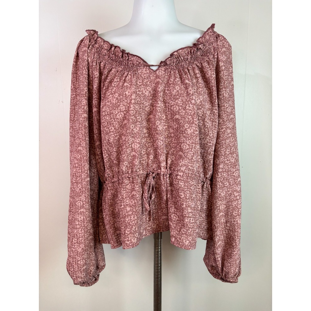 Universal Thread Peasant Blouse XL Mauve Floral Peplum Long Sleeve Top Women's